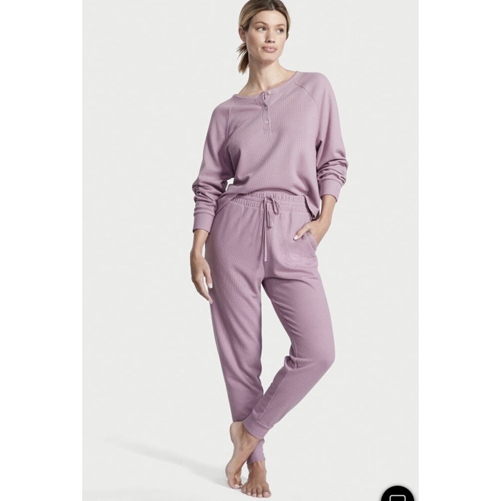 Victoria's Secret Waffle Knit Pajama Set Lavender Long Sleeve Joggers‎ S P